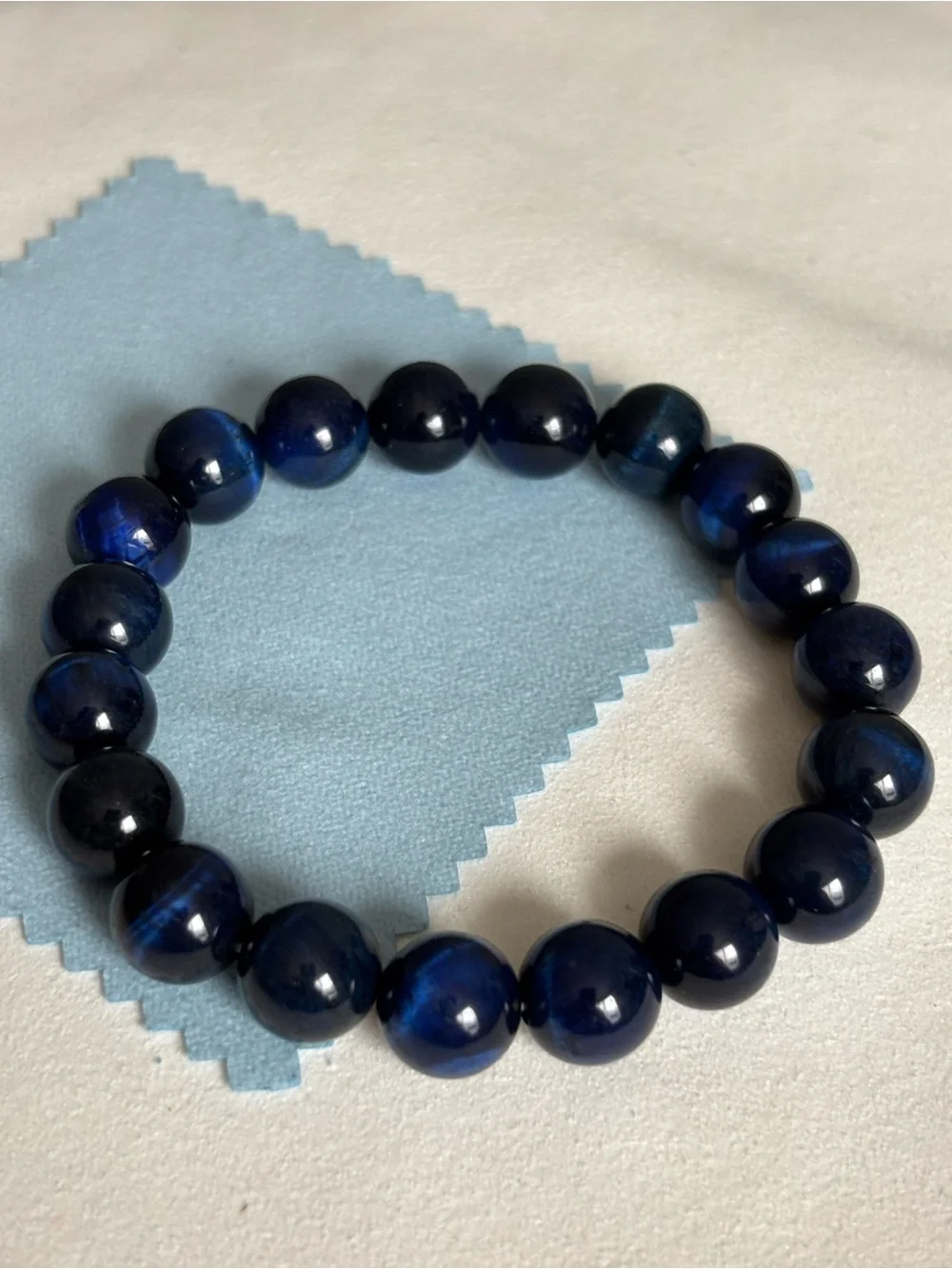 10mm Blue Tiger Eye Beaded Bracelet - Classic Navy Strand